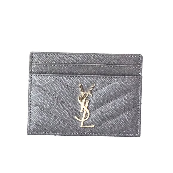 YSL Cassandre Cardholder Fog Grey Grain de Poudre Leather – Like New - Picture 1 of 2